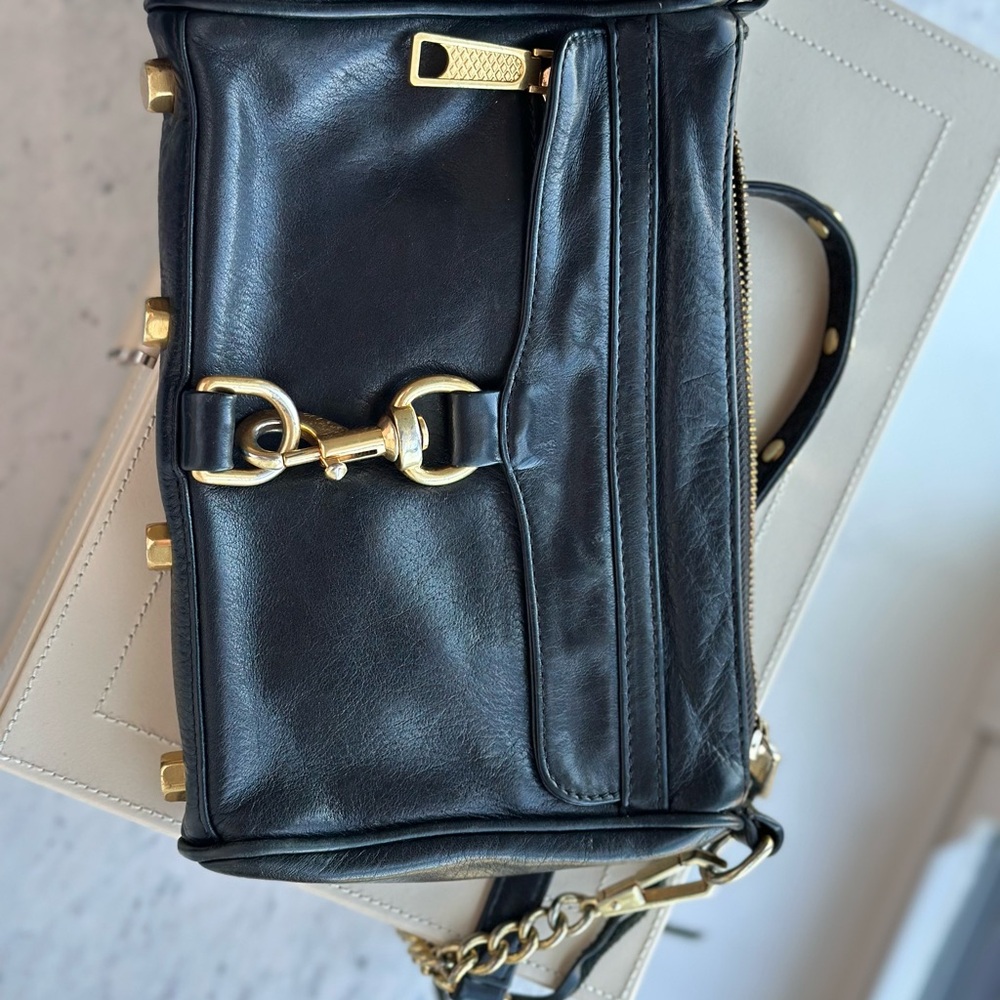 Rebecca Minkoff Black Leather Crossbody Bag with Gold Hardware